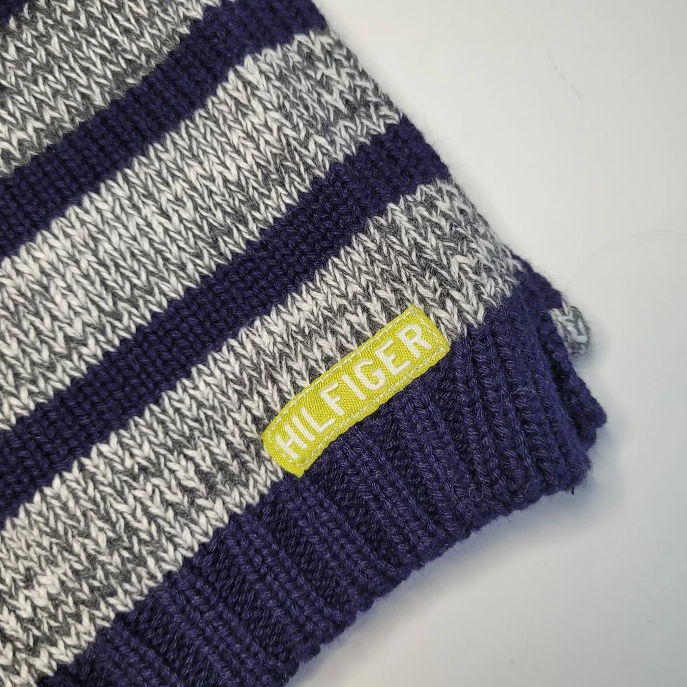 Tommy Hilfiger Navy and Gray Striped Knit Scarf